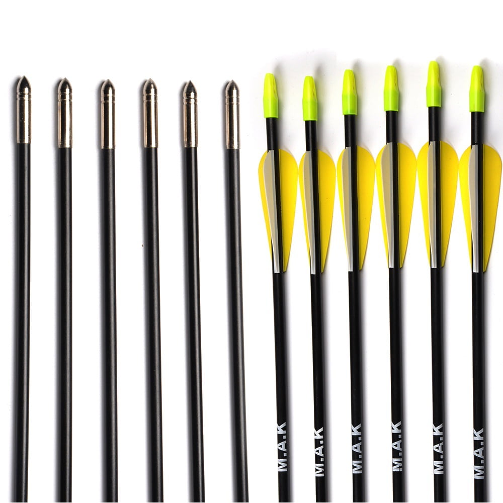 12pcs Carbon arrow spine700 with pin nock 100gr point 1.75" vane for Recurve bow 