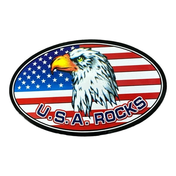 USA Rocks Eagle and American Flag Oval Magnet (5" x 3")