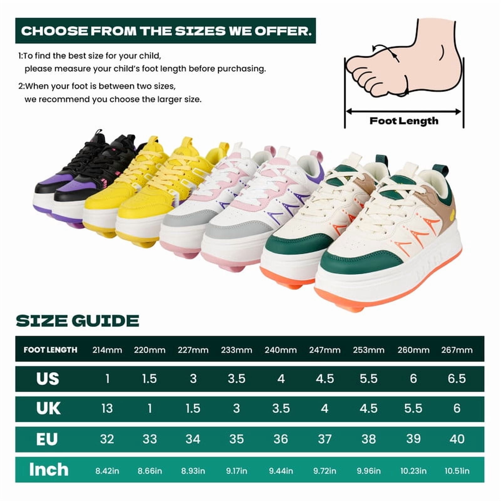 KOFUBOKE Roller Skate Shoes & Unisex Sneakers with 4 Wheels for Outdoor Sports Activities