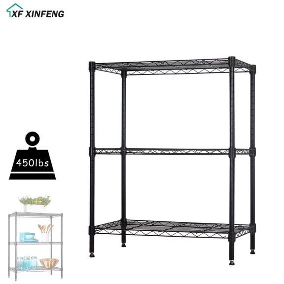 XF XINFENG 3-Tier Heavy Duty Adjustable Wire Shelving Unit – 450lbs Capacity Metal Storage Rack for Closet, Kitchen, Office, Home – 23"L×13.2"W×30.2"H, Black