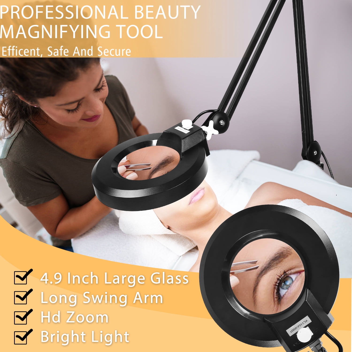 MagnieOpti Super Bright 2,200 Lumens Magnifying Glass with Light and Stand, Floor Lamp with 5 Wheels Rolling Base for Lash Estheticians, Stepless Dimmable, LED Lighted Magnifier for Sewing Crafts