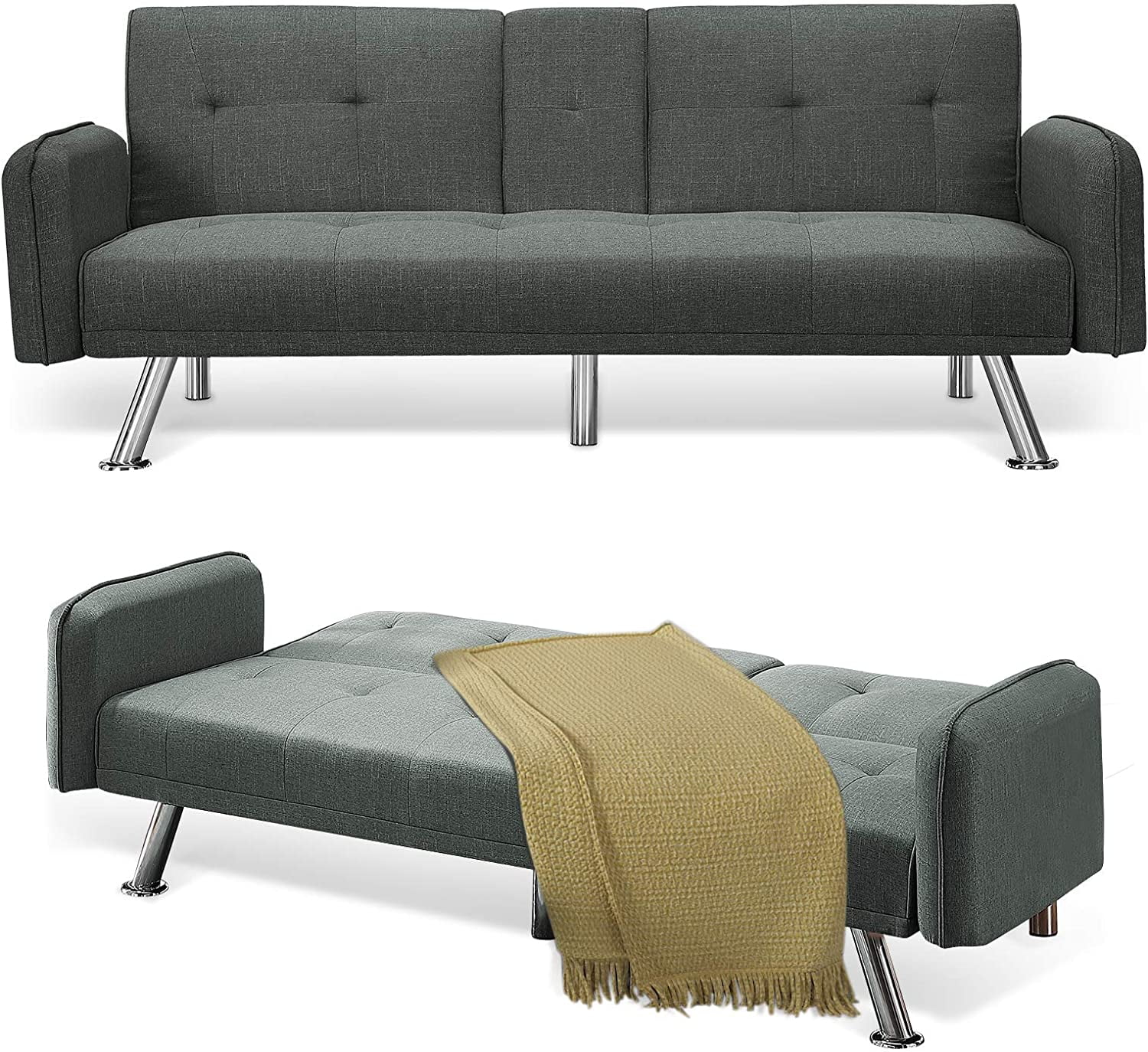 Lowestbest Modern Sofa Bed, Lounge Sleeper Couch, Upholstered Sofas with 2 Cup Holders (Dark Gray) Lowestbest Modern Sofa Bed, Lounge Sleeper Couch, Upholstered Sofas with 2 Cup Holders (Dark Gray)