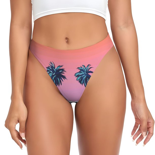 Balery Beach with Palm Trees Tangas de Algodón para Mujer con Estampado – Ropa Interior Sexy, Transpirable, G-string-XX-Large