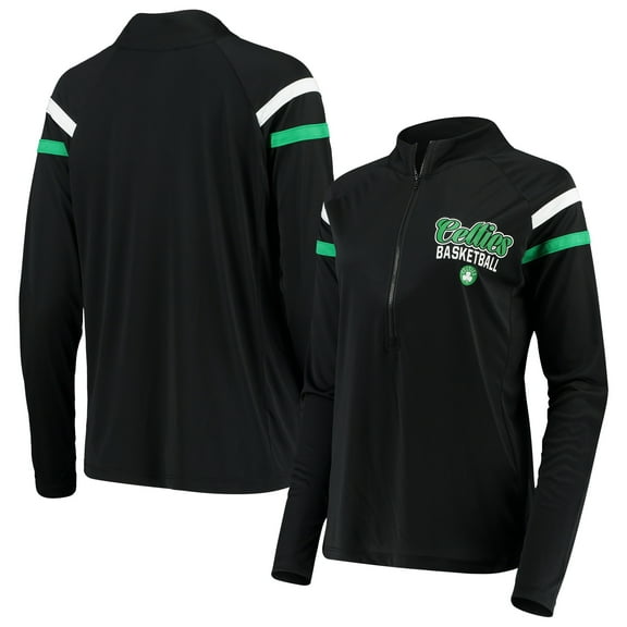 Women's 5th & Ocean by New Era Black Boston Celtics Pullover Half-Zip Thumb Holes Jacket