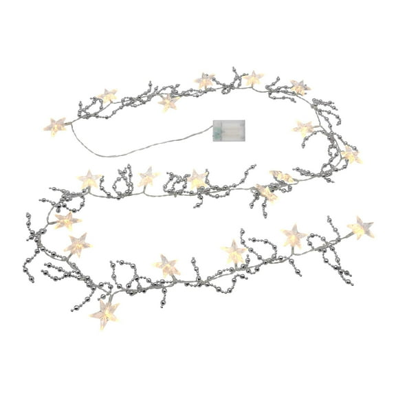 LumaBase Battery Operated Star String Lights with White LED Lights and Silver Accents