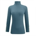 thumbnail image 3 of BXINGOHAI Women's Turtleneck Sweaters Solid Long Sleeve Shirts Slim Fit Button Pullover Sweaters Fall Winter Trendy Tops Blue,L, 3 of 5