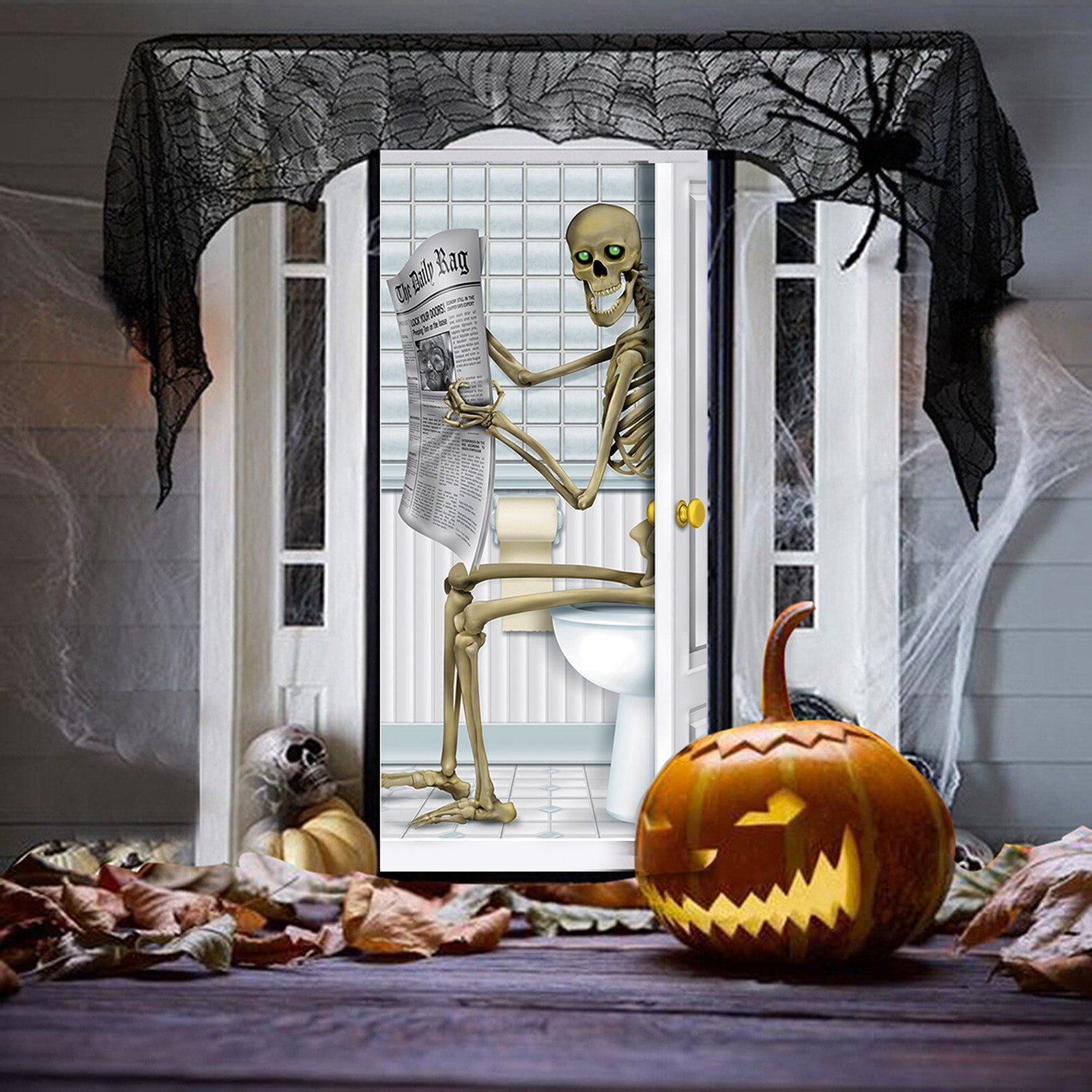 2 Pack Halloween Decorations Skeleton Door Cover Stickers Restroom