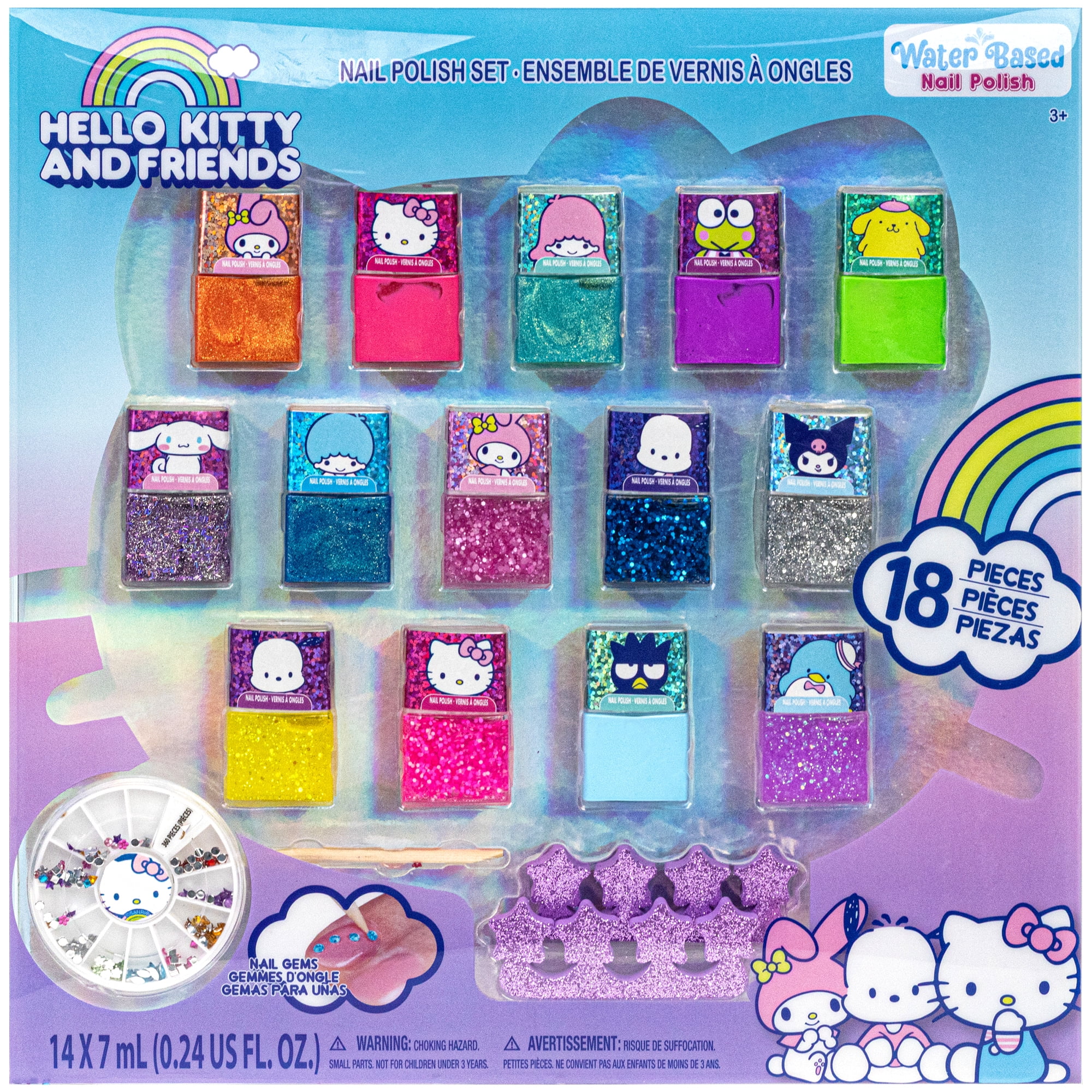 Hello Kitty and Friends - Townley Girl Non-Toxic, Water-Based, Peel-Off Nail Polish Set & Accessories for Girls Ages 3+