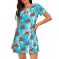 thumbnail image 1 of Fotbe Crab Swims In The Ocean Bata de Dormir para Mujer con Estampado, Camisón de Algodón de Manga Corta, Ropa de Dormir Casual, 1 of 6
