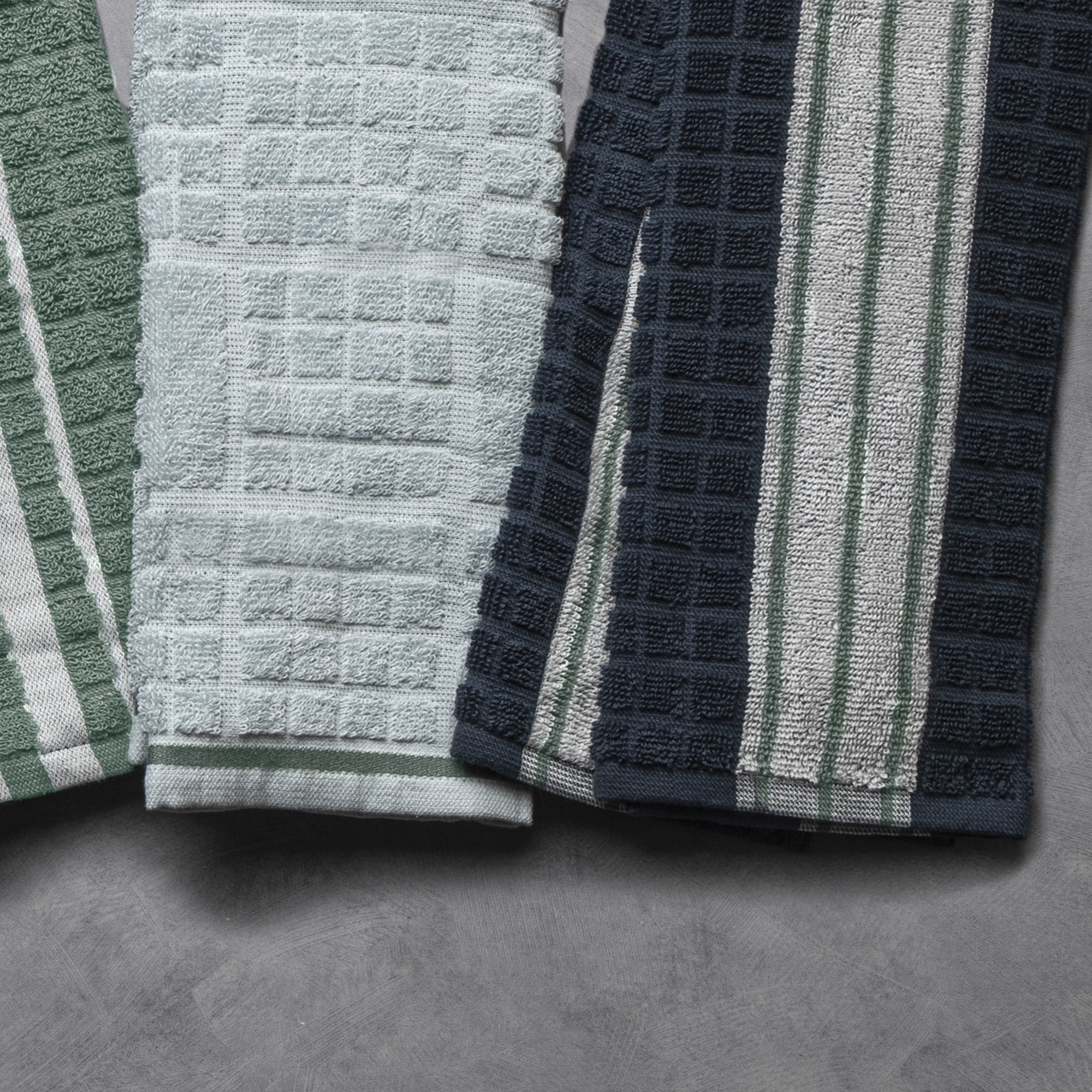 Thyme & Table 5 Pack Kitchen Towels, Navy, Green, and White Cotton Set