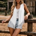 thumbnail image 5 of Women's Faux Suede Vest Open Front Sleeveless Long Fringe Hem Boho Beach Western Cowgirl Style Summer Festival Concert Casual Outwear Cardigan White, 5 of 7