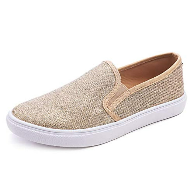 Women's Sneakers Bling Bling Shoes Plus Size Slip-On Sneakers Daily Sequin Flat Heel Round Toe Casual Glitter Loafer Black Golden Brown