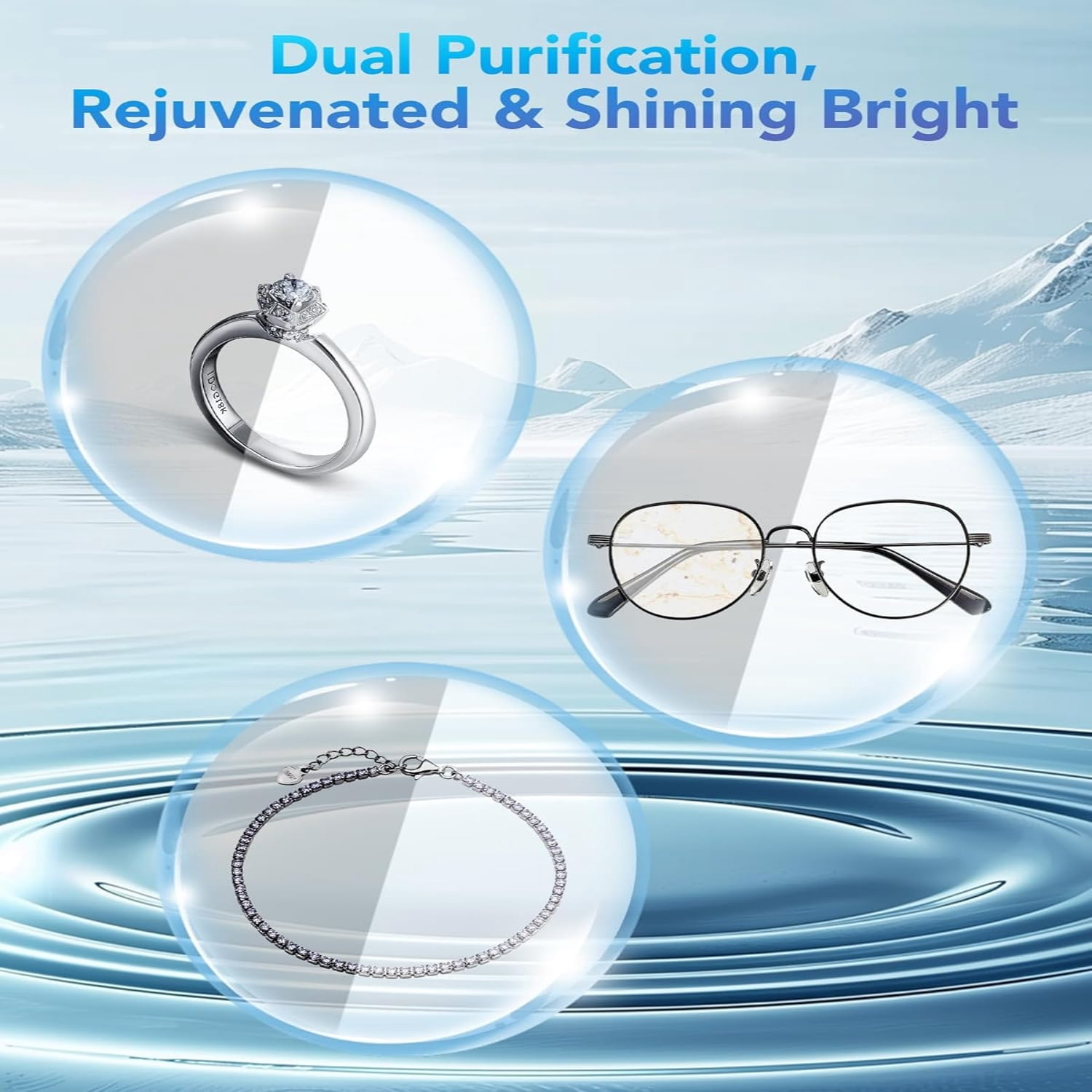 Behome Ultrasonic Jewelry Cleaner, 17oz 47KHz Professional Jewelry Cleaner, 3 Modes with Digital Timer, Portable Ultrasonic Cleaner for Jewelry, Eyeglasses, Rings, Watch Strap, White