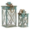 Benzara Rectangular Wooden Lanterns - Set of 2