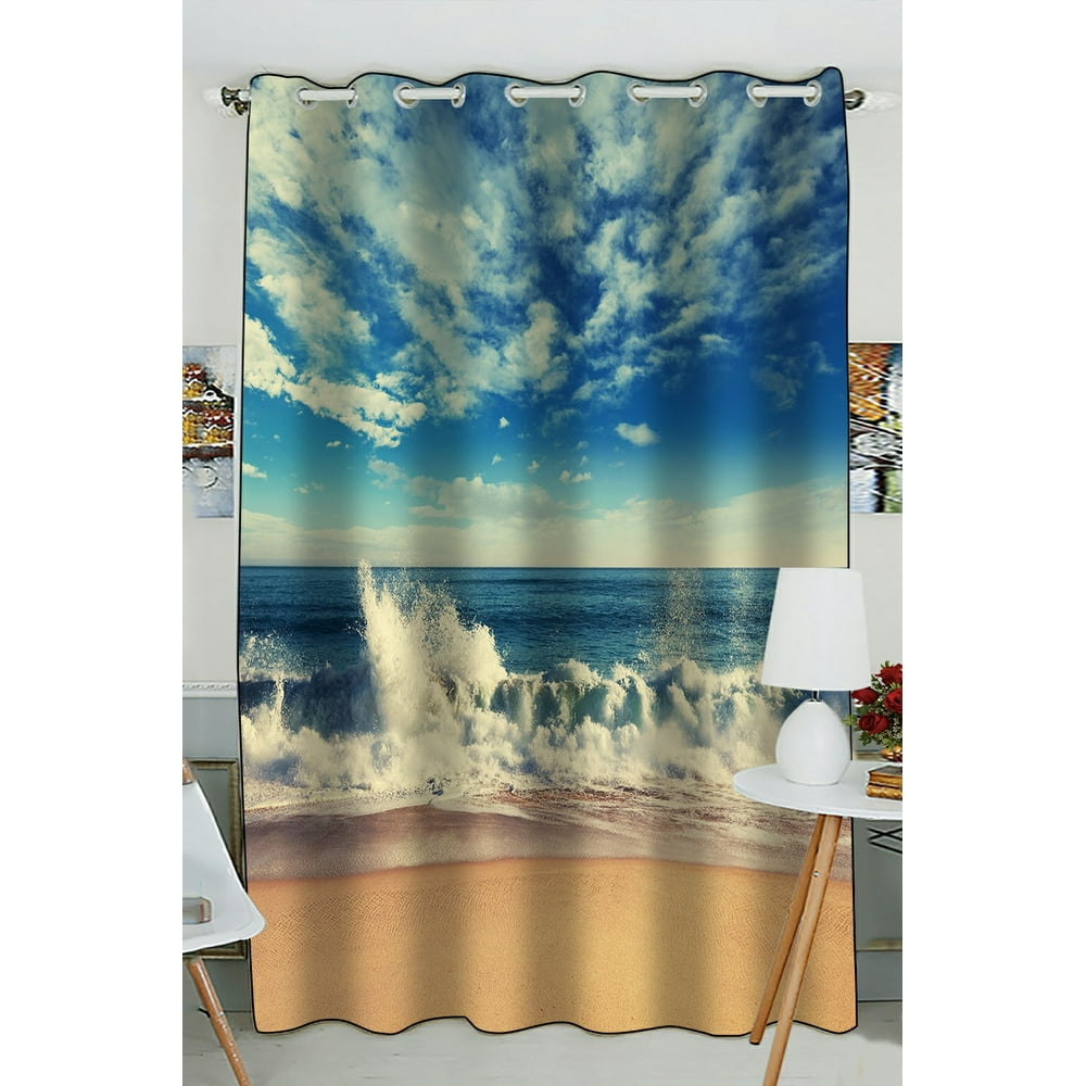 PHFZK Ocean Wave Window Curtain, Serenity Beach Window Curtain Blackout