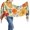 Orange with Multicolor Floral Print, variant on Women's Black Floral Leaf Print Scarf, Lightweight Fringed Fashion Shawl Wrap for Travel, Office, Evening and Everyday Layering, One Size