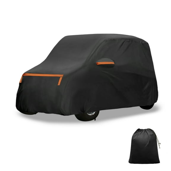 Unique Bargains Car Cover for Mitsubishi EK Aluminum Film Cotton Outdoor Full Car Cover All Weather Waterproof Windproof Sun Rain Protection with Door Zipper Black