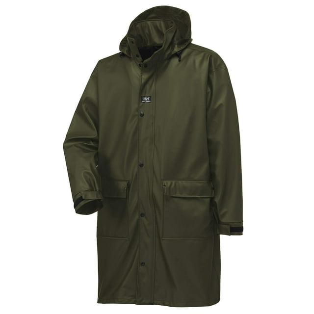 Helly-Hansen Workwear Impertech Long Waterproof Jackets for Men Made from Heavy-Duty Protective Stretch Polyurethane, Green Brown - Medium