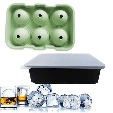 

Whiskey Cocktail Ice Mold Silicone Round Sphere Ice Ball Maker Mold Large Square Ice Cube Tray with Lid Morandi Powder + Black