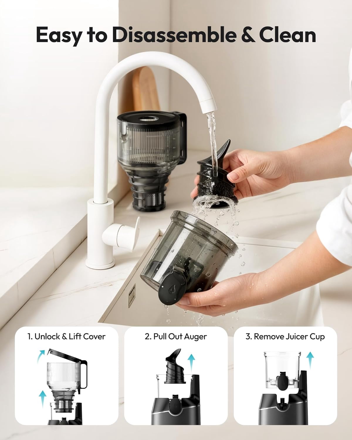 Cold Press Juicer Machines, 5.8" Wide Feed Chute, Slow Masticating Juicer for Whole Vegetables and Fruits, 99.6% High Juice Yield, Easy to clean, Juicer Machines with