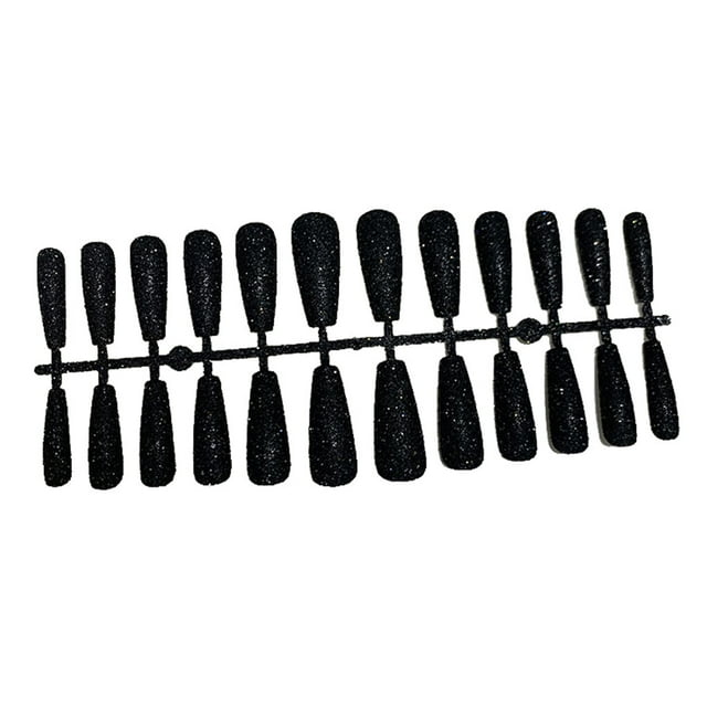 kurtrusly 24 Pieces False Nails Glitter Shimmering Powder Full Cover Artificial Nail Tips Simple Operation Fingernail Decal DIY Accessory black
