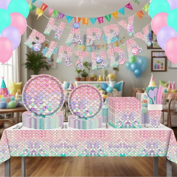 Bowayaoa Disposable Tableware, Themed Paper Plates Cups Napkins, Sturdy Paper Party Tableware, Decorative Dinnerware for Birthday, Under The Sea Theme Party and Festival Gatherings