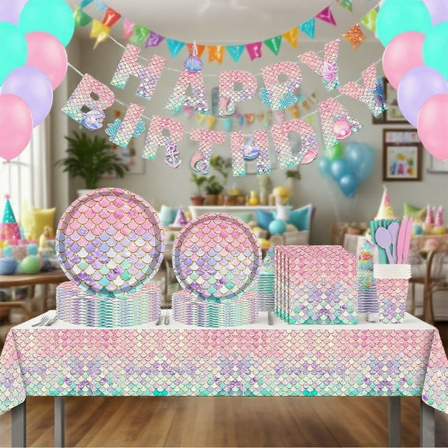 Juego de Vajilla Desechable de Papel con Diseño de Balanzas de Colores para Fiesta de Cumpleaños de Niñas | 10 Piezas | Multicolor | Papel | 18X18Cm | 70G | Desechable