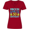 thumbnail image 3 of Inktastic 50th Birthday Rock N Roll Women's V-Neck T-Shirt, 3 of 5