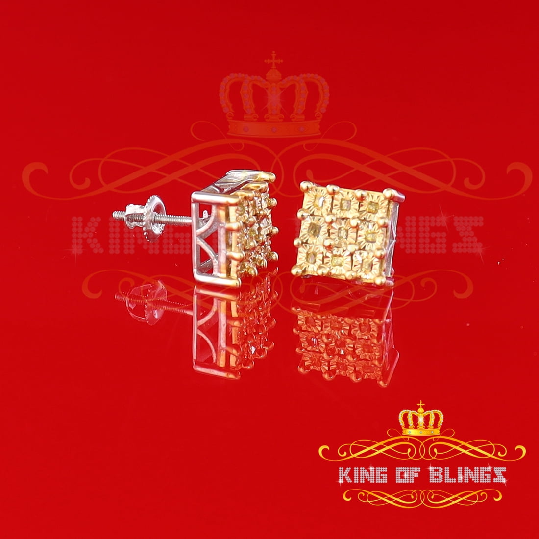 King of Bling's 0.15ct Diamond Stud Earrings For Women's White 925 Sterling Silver For Men's
