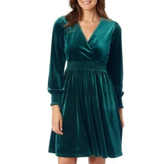 Briggs Ladies' Size Small (4-6) Long Sleeve Velvet Dress, Green