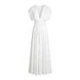 thumbnail image 5 of Miluxas Women's Maxi Dress Deep V Neck Sleeveless Pleated Waist Long Dress formal Evening Gown Elegant Wedding Guest Cocktail Party Dress White, 5 of 8