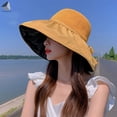 thumbnail image 3 of PULLIMORE Womens Summer Wide Brim Cap UV Protection Sun Beach Hats Foldable Bucket Hat with Bow (Yellow), 3 of 9
