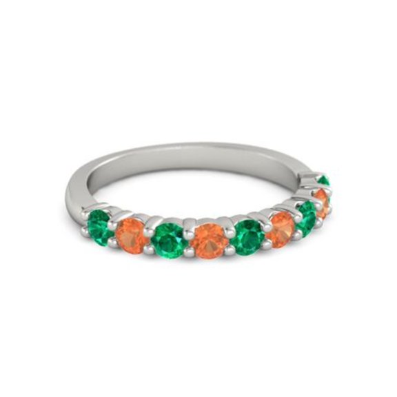 925 Sterling Silver Round 2.50 MM Emerald Fire Opal Half Eternity Women Ring