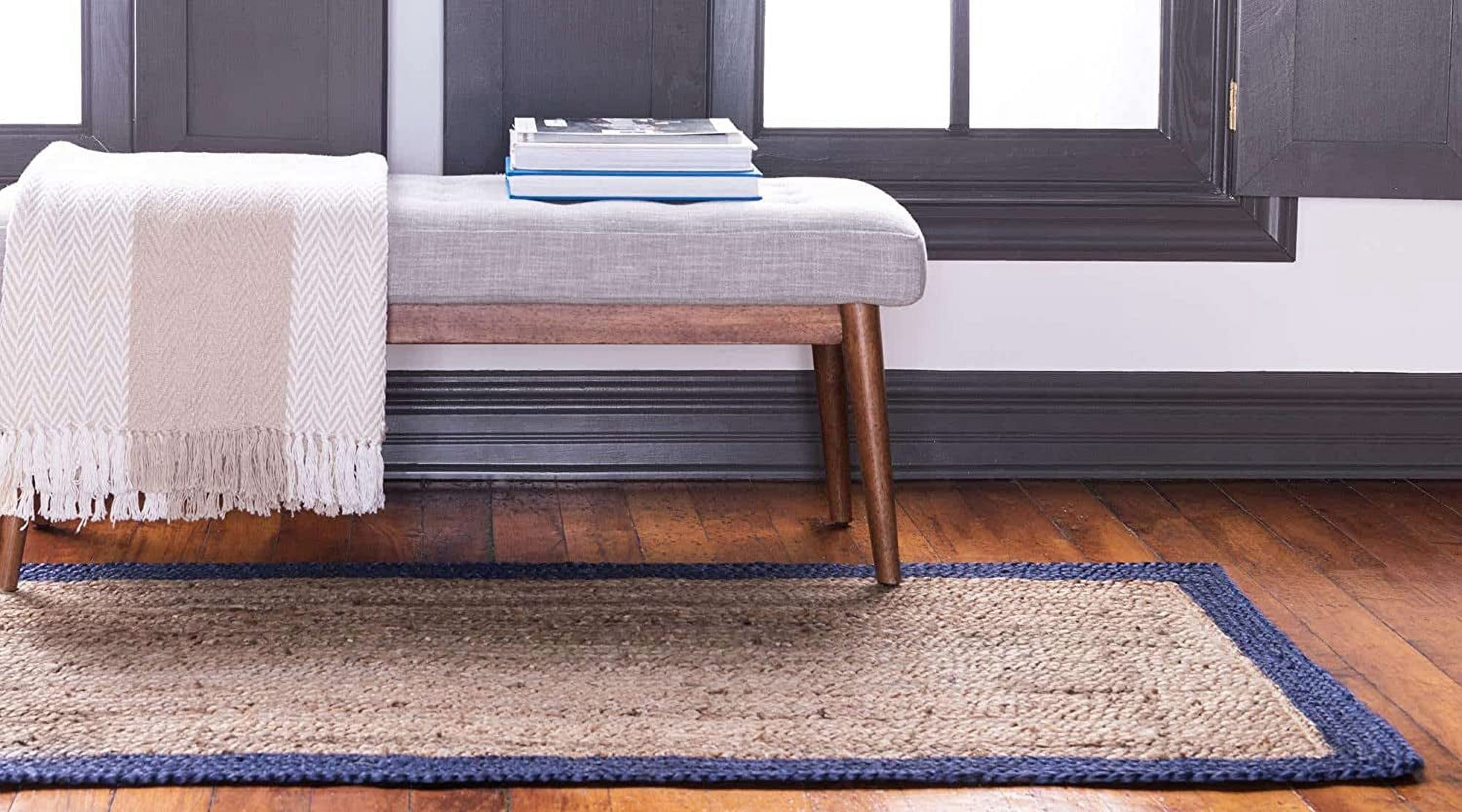 Agro Richer Edge Blue Dye Natural Jute Beige Area Rugs for Living, Carpet for Kitchen outdoor & Indoor (3x8" Feet)