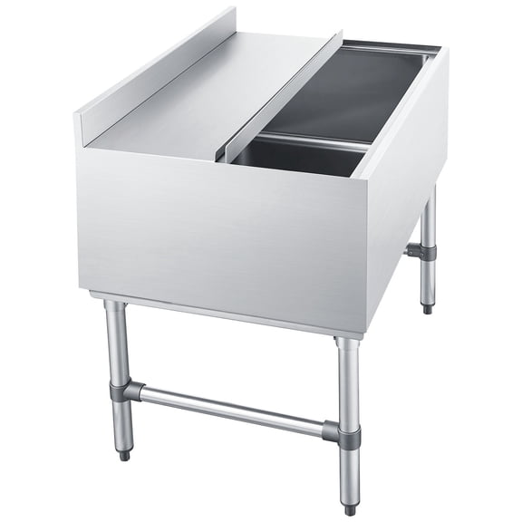KFFKFF Commercial Ice Bin, 134.7 Qt Capacity, 36 x 24 x 33 Inch Stainless Steel Ice Chest with Sliding Lid, 24-Hour Insulation, Cooler Cart for Bars, Restaurants, and Pubs, NSF Certified