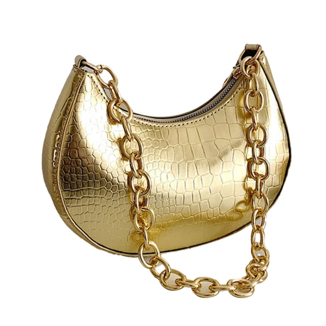 Bolso de un solo hombro, bolso de mano clásico retro, bolso de mano de un solo hombro con cremallera adecuado para damas dorado