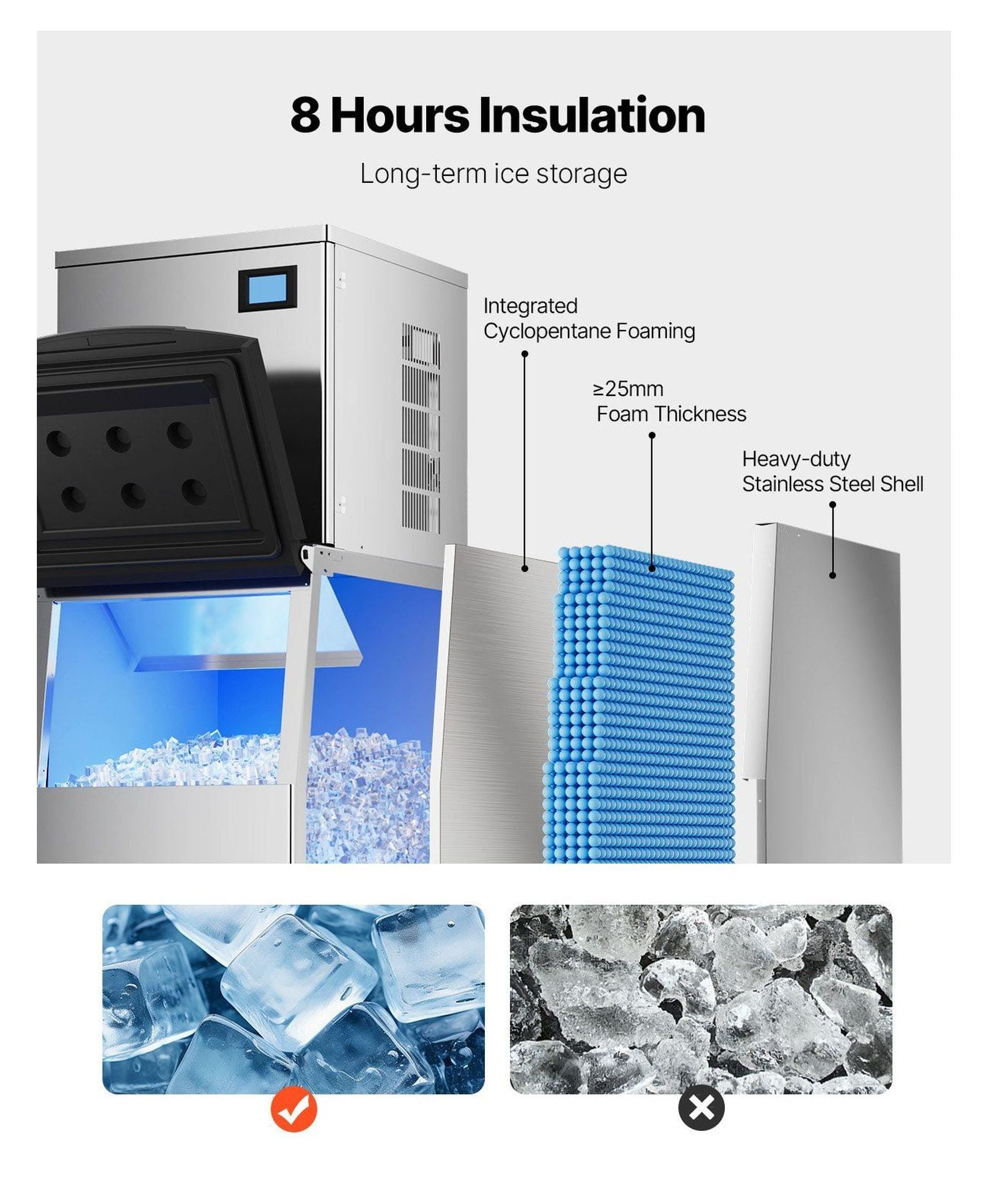 Commercial Ice Maker Bin 250lbs, Stainless Steel Ice Storage Container, Large Capacity Ice Chest for Restaurant, Bar, Hotel, Home Kitchen