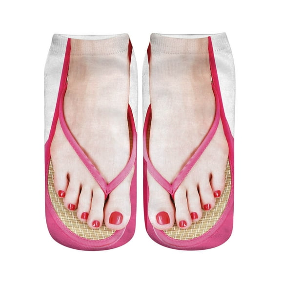 Clearance Socks 3D Pattern Manicure Print Socks Flip Flop Funny Hidden Running Socks Women Personalized Low Cut Ankle
