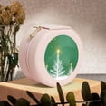 thumbnail image 6 of Yiaed Christmas Green Print Travel Jewelry Case Bridesmaid Gift Boxes Jewelry Travel Organizer Small Round Jewelry Box Mini Storage-Pink, 6 of 7