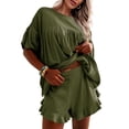 thumbnail image 2 of Short Sleeve Ruffle Patchwork Women Lounge Matching Set 2 Piece Sets Shirt and Shorts, 2 of 3