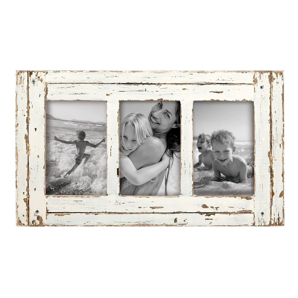 Foreside Home & Garden White 4 x 6 inch Decorative Distressed Wood Picture Frame Holds Three