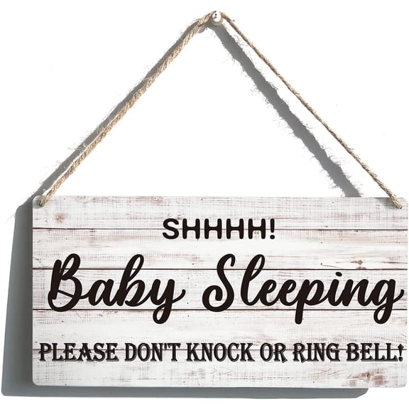 Baby Sleeping Sign Farmhouse Please Don't Knock or Ring Bell Wooden Hanging Sign Plaque Retro Wall Art Decor Home Decoration 10x5 Inch