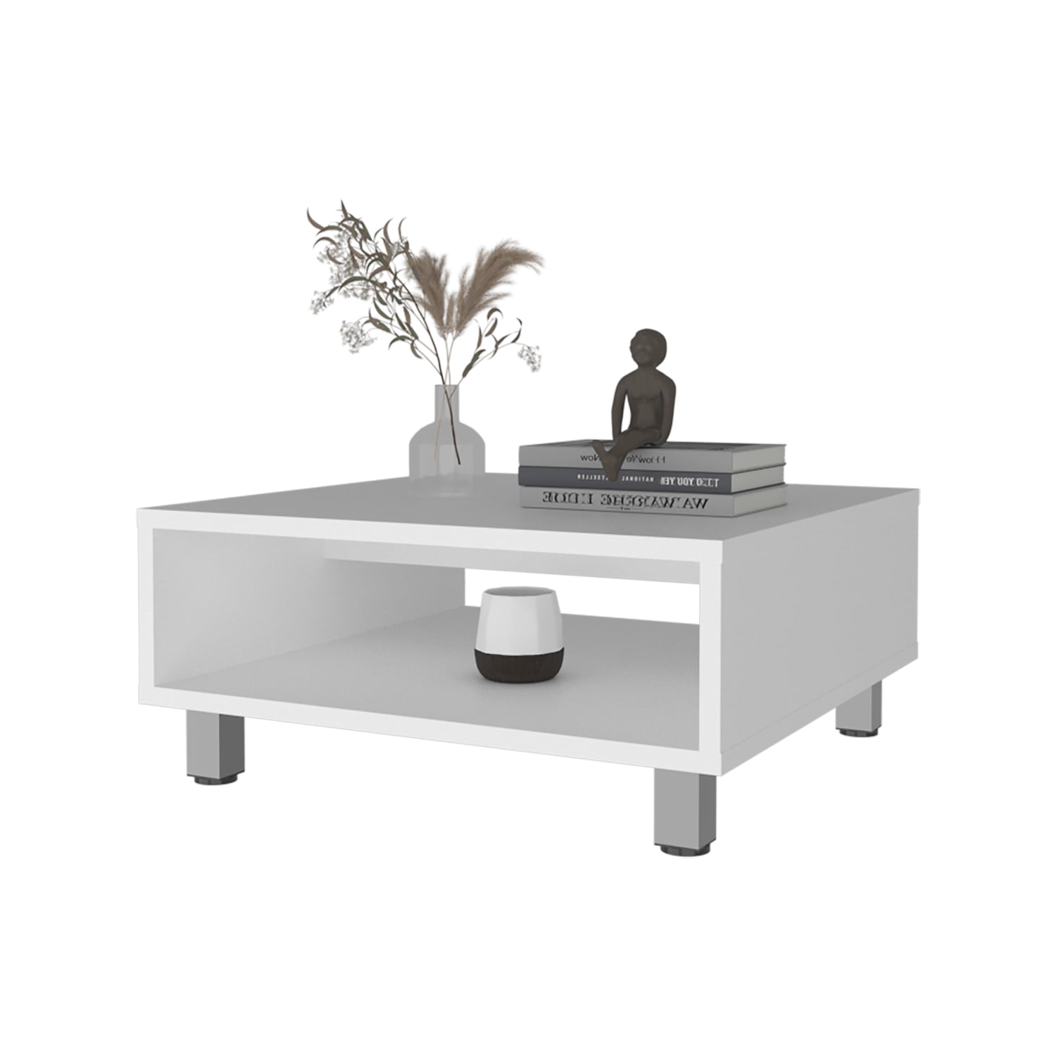 Avondale Coffee Table Modern White Melamine with Open Shelf