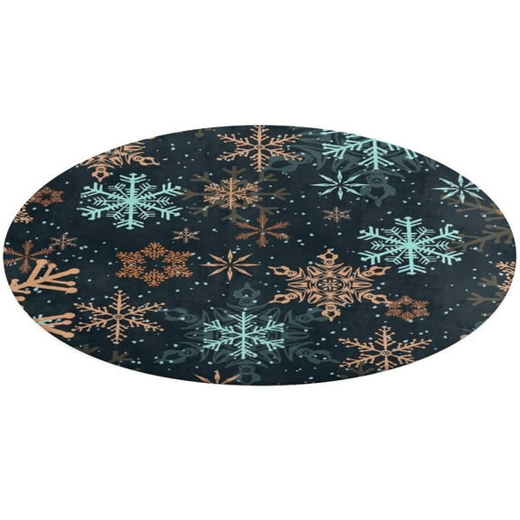 Set of Color Snowflakes Christmas Round Carpet Circle Rug Outdoor Patio Area Rug Washable Large Area Rugs Hallway Room Decor Fitness Mats