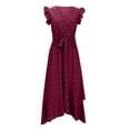 thumbnail image 6 of BiZtdJrK Maxi Dress for Women Warp V Neck Cap Sleeve Casual Summer Dresses Polka Dot Ruffle Slit Boho Dress Flowy Wedding Guest Dresses Wine S, 6 of 7