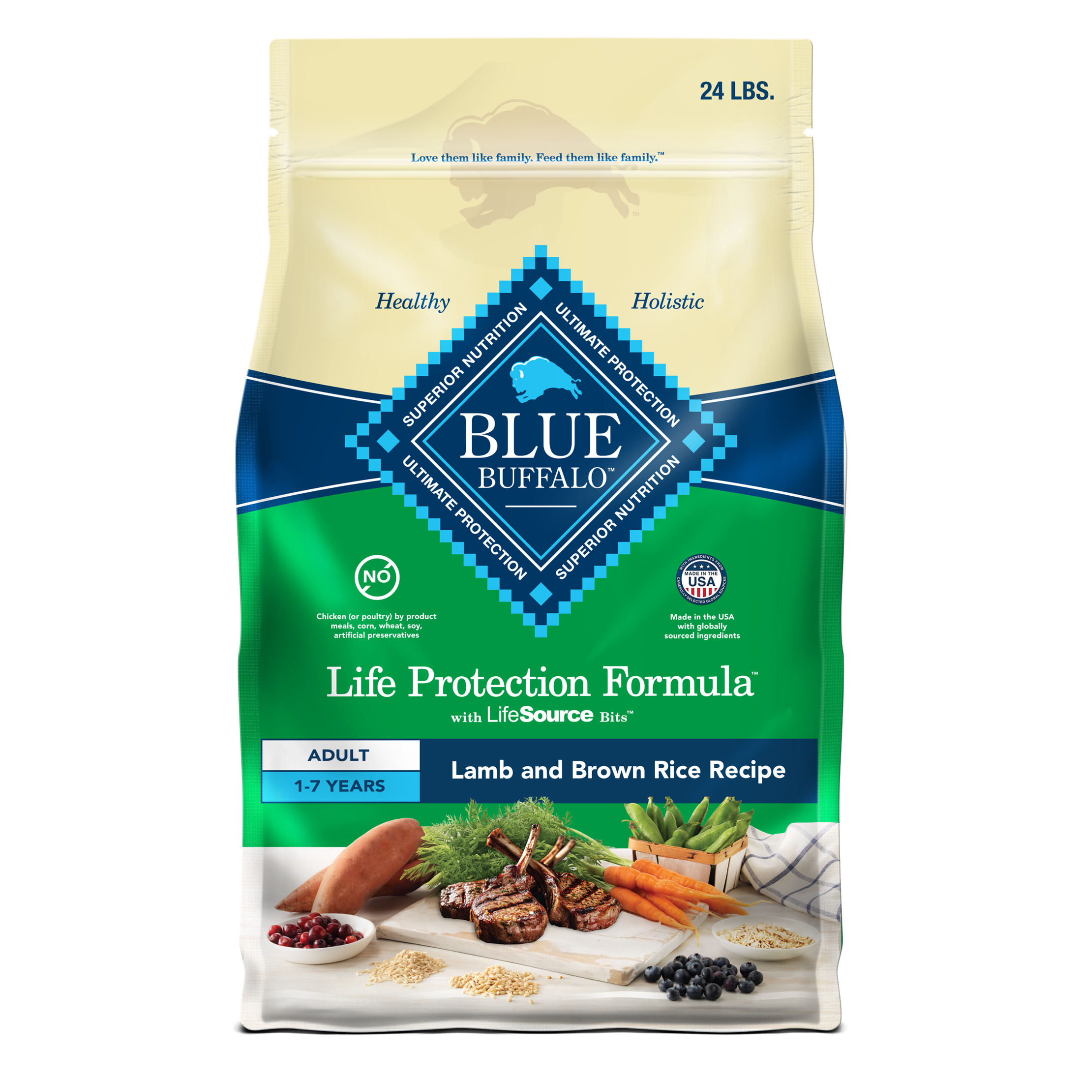 Blue Buffalo Life Protection Formula Adult Dry Dog Food, Lamb & Brown Rice, 24lb Bag