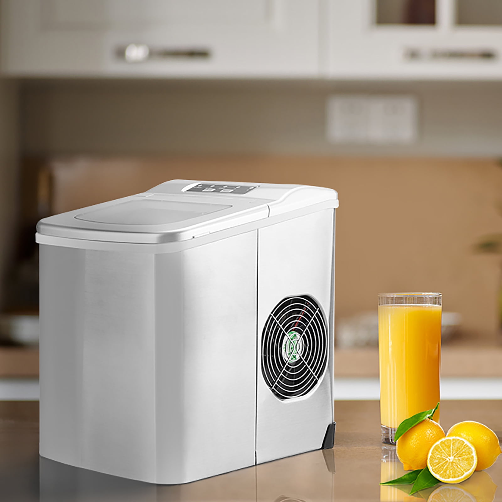 Kepooman 26lb / 24H Portable Compact Stainless Steel Electric Ice Maker for Home Office Kitchen Bar, White