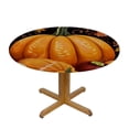 thumbnail image 3 of HAOXIT Fitted Round Tablecloth ,yellow pumpkin autumn leaves branches berries dark brown Table cover,Elastic Edged Table Cloth Fits Round Tables 31-35, 3 of 8