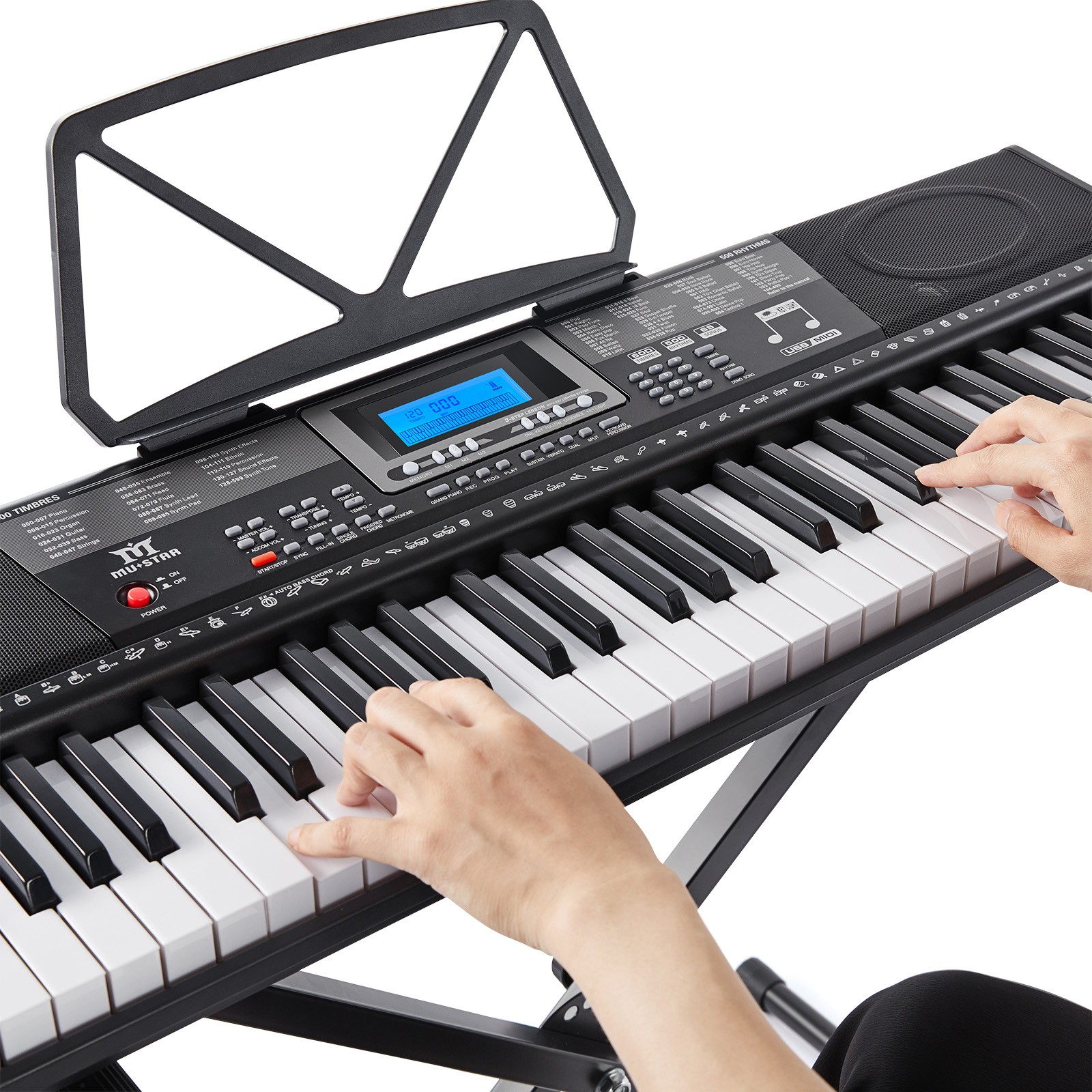 Portable 61 Keys Lighted Up Electric Piano Keyboards Set for Beginner with USB MIDI,Sustain Pedal,Stand,Headphone,Microphone(Black)