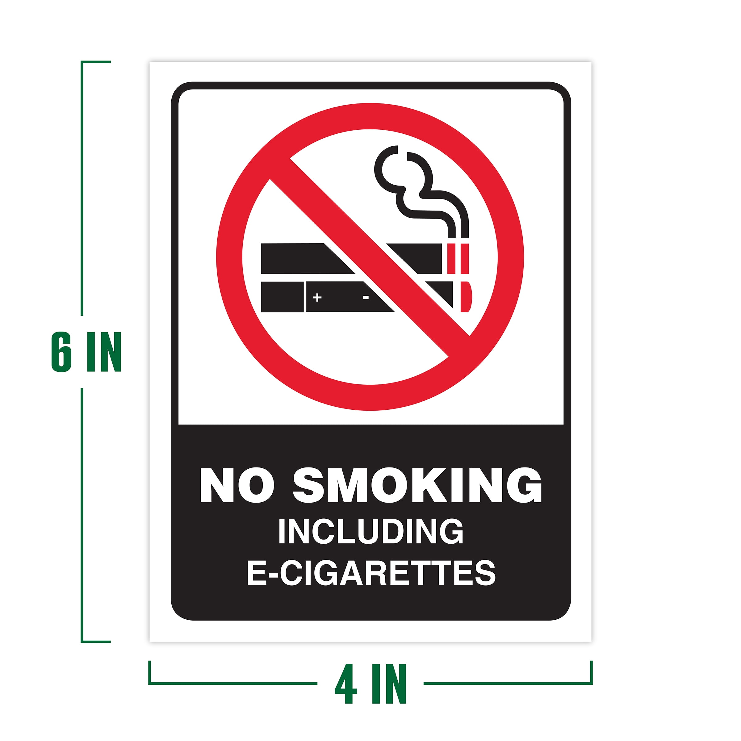 (3 pack) Hillman No Smoking or E-Cigs Sign with Symbol (4" x 6"), Vinyl, White, Black, and Red, 1 Sign